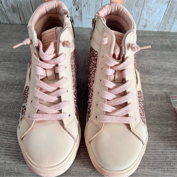 VINTAGE HAVANA NEW Womens Alexis Glitter High Top Sneakers Beige Size 7.5 - Picture 3 of 6